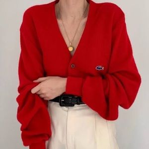 LACOSTE 🐊 Vintage Bright Red Button Down Cardigan